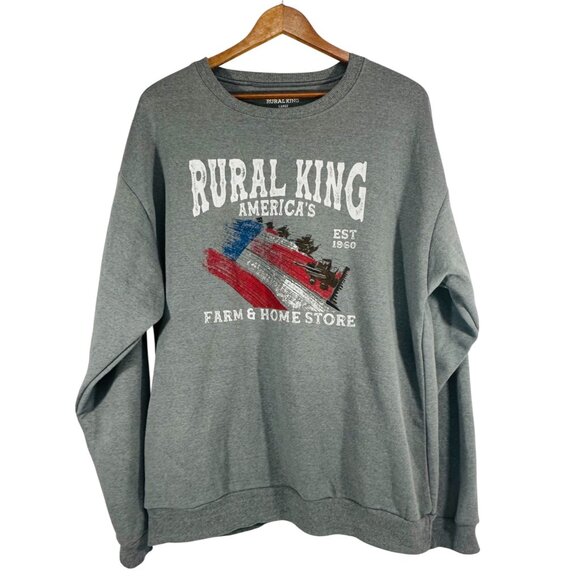 Rural King Combine Flag Graphic Sweatshirt Large Gray Mens Pullover Crewneck - Picture 2 of 10